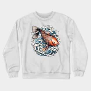 Ocean Waves Vintage Japanese Tattoo Art Koi Fish Crewneck Sweatshirt